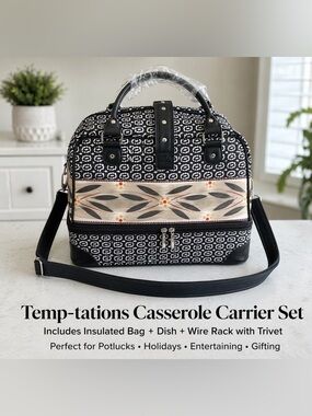 Temp-tations Casserole Carrier Set Dish & Rack Insulated Travel Bag Entertaining